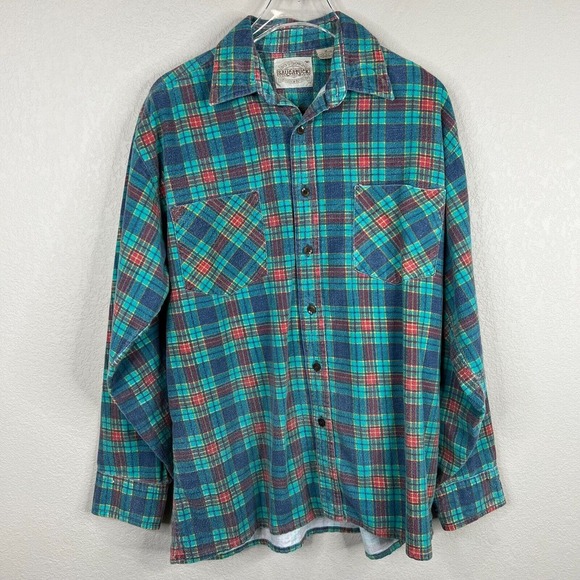 Saugatuck Women Flannel Button Down Shirt Plaid Vintage Classic Lumberjack - Picture 1 of 11